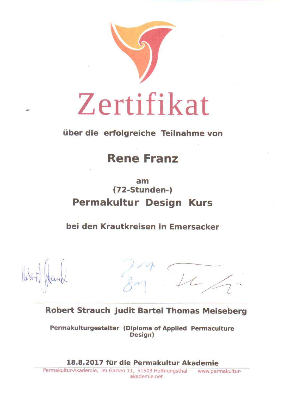 Zertifikat Permakultur Designkurs