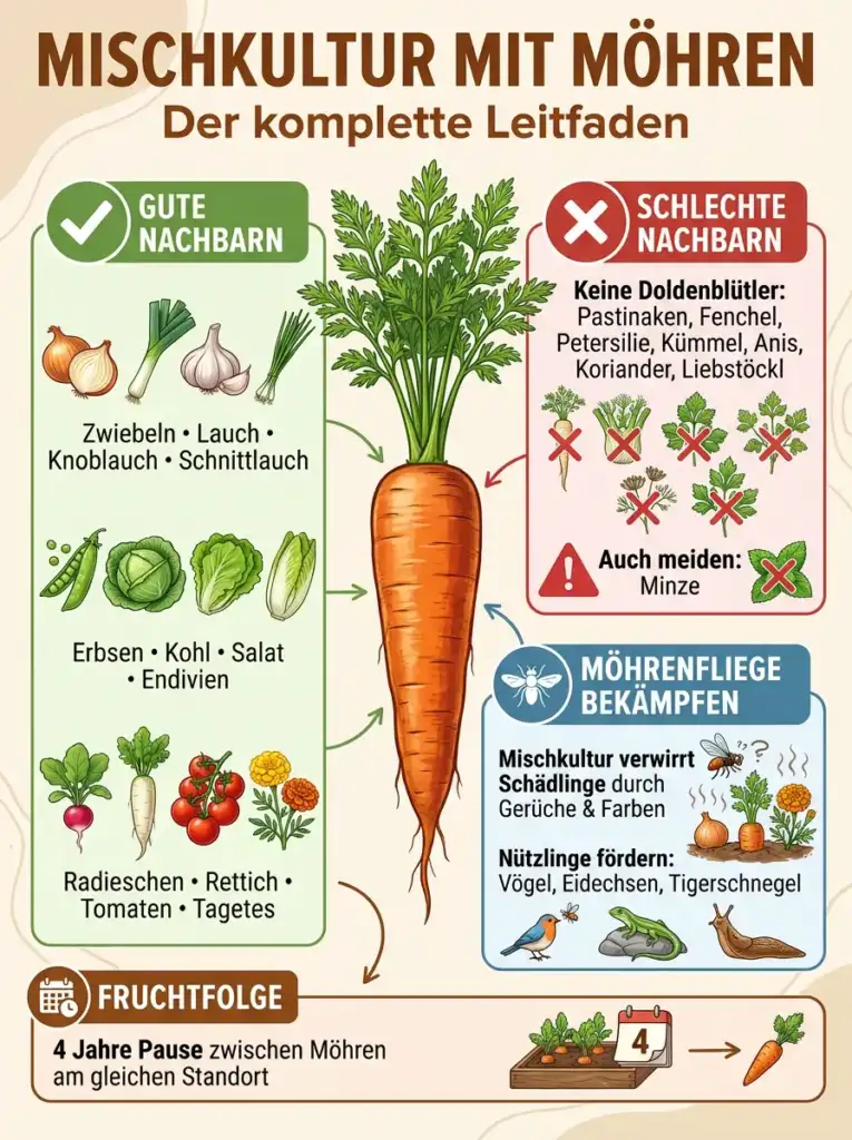 Mischkultur mit Möhren Infografik