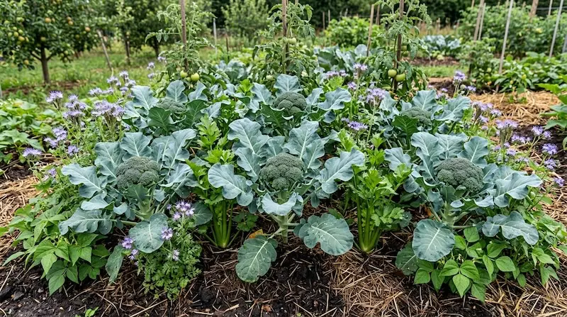 Brokkoli Mischkultur Phacelia, Sellerie, Tomaten.