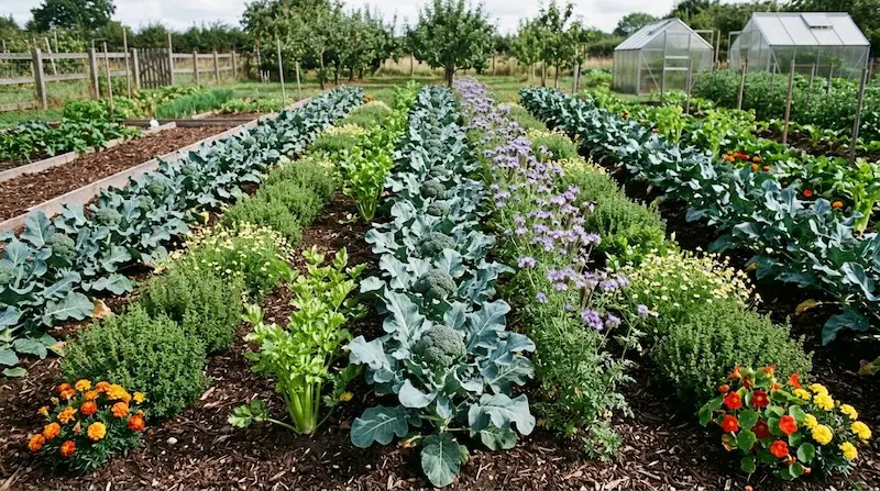 Brokkoli Mischkultur in Reihen