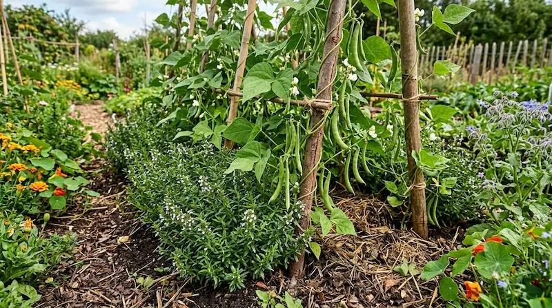 Gemüse Mischkultur Bohne und Bohnenkraut