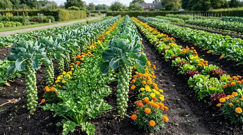 Mischkultur mit Blumenkohl in Reihen