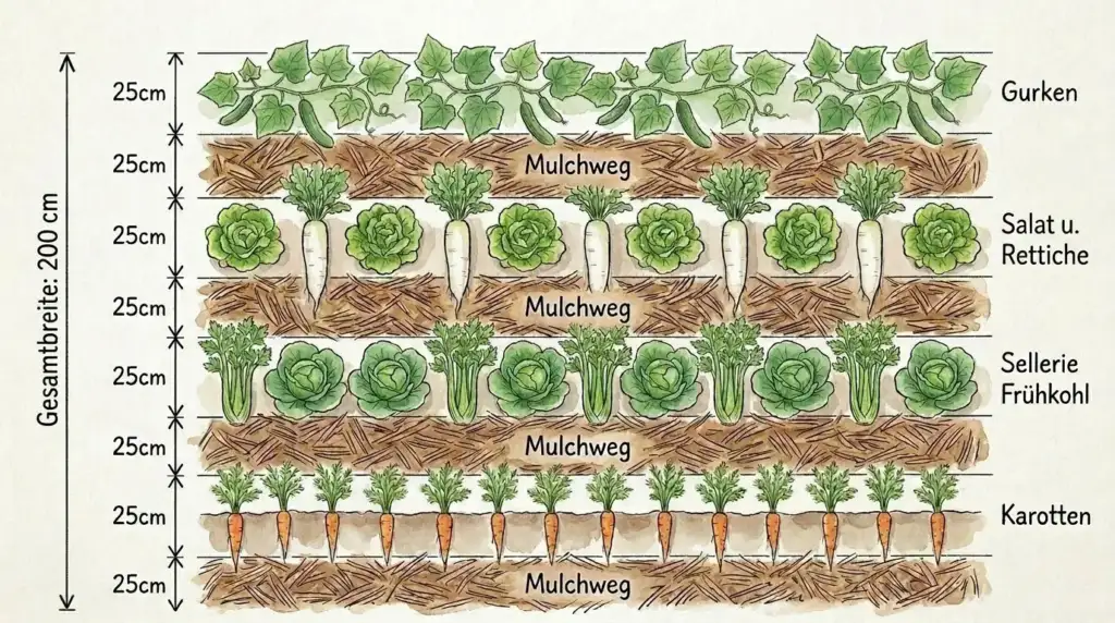 Mischkultur mit Salat Reihenmischkultur Anbauplan